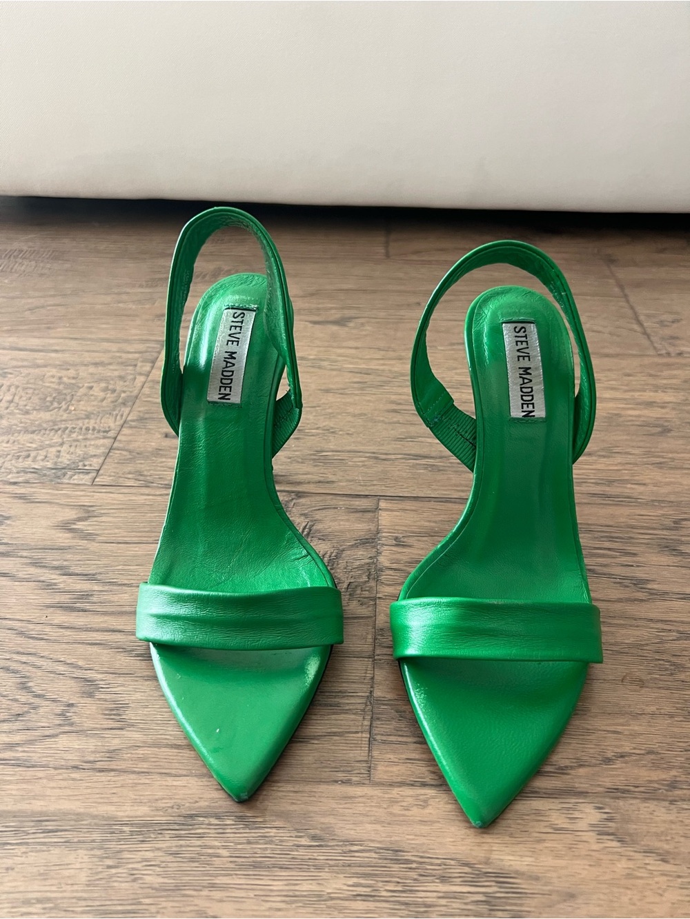 Steve Madden Green Leather Pointed Toe Slingback Heels